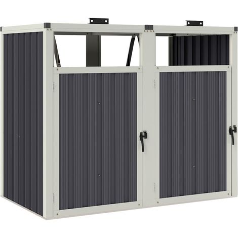 Abri pour 2 poubelles 240L cache poubelle extérieur couvercle relevable 180° acier galvanisé 146x81x122cm gris foncé (1/5)