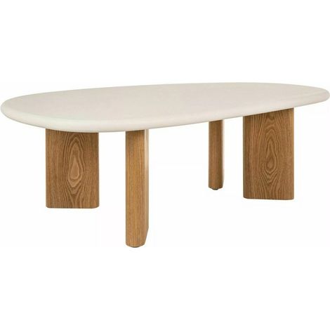 Table basse organique en microciment blanc et bois 130 x 80 cm Lima (1/5)