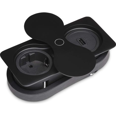 Doppel Einbausteckdose eckig schwarz mit Schuko / USB (1/5)