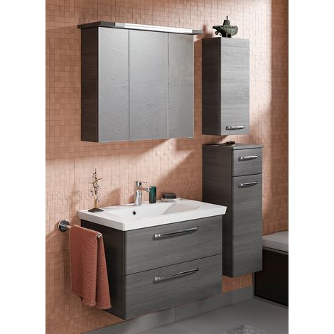 Badmöbel Set inkl. Waschbecken Mineralmarmor TRENTO-66 in Graphit Struktur Nb., B/H/T: ca. 125/200/51 cm (1/5)