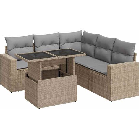 Juego de sofás jardín con cojines 6 pzas ratán sintético beige vidaXL (1/5)