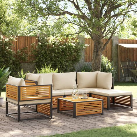 Salon de jardin avec coussins 6 pcs bois d'acacia solide (1/5)