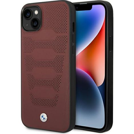 Coque BMW BMHCP14S22RPSR pour iPhone 14/15/13 6,1 pouces, bordeaux/bordeaux, motif sièges en cuir. (1/5)