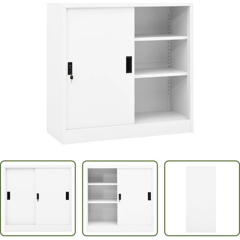 Rangement bureau - Armoire de bureau avec porte coulissante Blanc 90x40x90cm Acier (1/5)