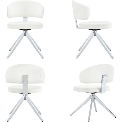 Sillas de comedor modernas 2 uds blancas de PU con respaldo curvado y base metálica giratoria (1/5)