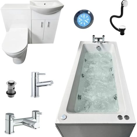 Whirlpool Bath Suite Inc FREE White Light Siera Bath, Taps & 1050mm Vanity Set (1/5)