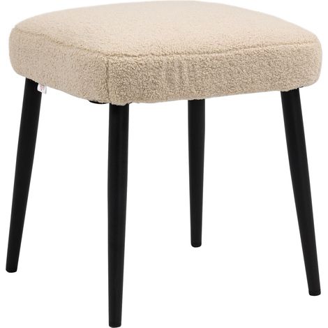 Fußhocker Quadratischer Sitzhocker/Schminkhocker In Kaschmir-Optik Mit Stahlbeinen, Für Wohnzimmer/Schlafzimmer, Beige, 42X42X47Cm