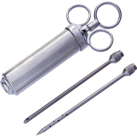 Seringue à Marinade en Acier INOX 60ml avec 2 Aiguilles Rôti, Injecteur Alimentaire pour Injecter Sauce Barbecue Saumure Confiture dans Bœuf Grillade Bœuf Dinde Poulets Mariné, (1/5)