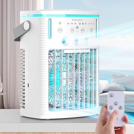 Tragbare Klimaanlage mit 3 Geschwindigkeitsstufen und 3 Kühlmodi, 1-Liter-Wassertank, leisem Ventilator, 7-farbiger Beleuchtung, Ventilator (1/5)