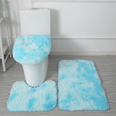 Tapis De Salle De Bain - Set De 3 Pièces Non Glissant Absorbant En Polypropylène - Tapis De Sol 50x80 Cm - Tapis De Baignoire 50x40 Cm - Housse De Cuvette 51x47 Cm - Bleu Ciel (1/2)