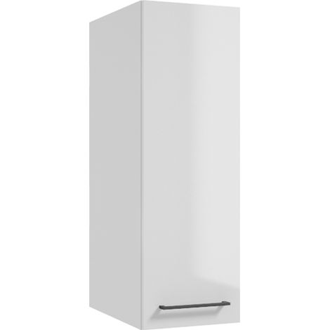 Hängeschrank, 45 cm tief, in weiß Hochglanz mit Metallgriff in schwarz MESSINA-107, B/H/T: ca. 30/90/45 cm (1/5)
