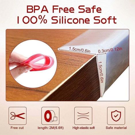 Protezione per tavoli e mobili per bambini in silicone al 100%, protezione angolare per tavoli pre-adesiva 2M per bambini, protezione trasparente per bordi di tavoli in vetro, protezione per bordi e a (1/4)