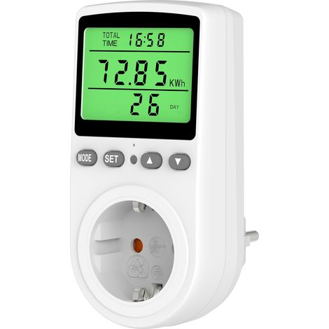 Compteur électrique pour prise de courant, appareil de mesure des coûts énergétiques avec écran LCD, centrale de balcon, avec 11 modes de surveillance, compteur de consommation d'énergie (1/5)
