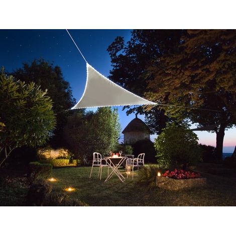 Perel Dreieckiges Sonnensegel mit 107 LEDs, wasserabweisendes Polyester, UV-Schutz 95%, 3.6 x 3.6 x 3.6 m Solar LED Beleuchtung, Shade Sail für Garten und Terrasse, Taupe (1/5)