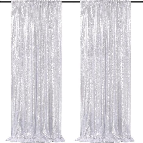 Fond Photo, Toile de Fond Photo à Paillettes 60 x 240 cm, Lot de 2 Fond Photo Fête pour Noel, Fête, Mariages, Douches Nuptiales, Anniversaires, Remises des Diplômes(Argent) (1/5)