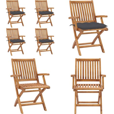 Klappbare Gartenstühle mit Kissen 4 Stk. Massivholz Teak - Klappbare Gartenstühle - Gartenmöbel Teakholz (1/5)