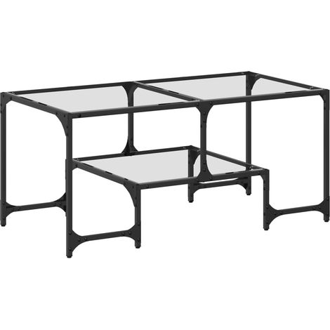 Mesa de centro de diseño moderno con tapa de cristal transparente 98,5 x 50 x 45cm acero DEC037379