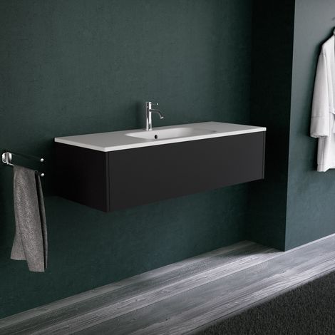 Inda - Mobile bagno 120 cm Nero opaco con 1 cassetto e lavabo (1/5)