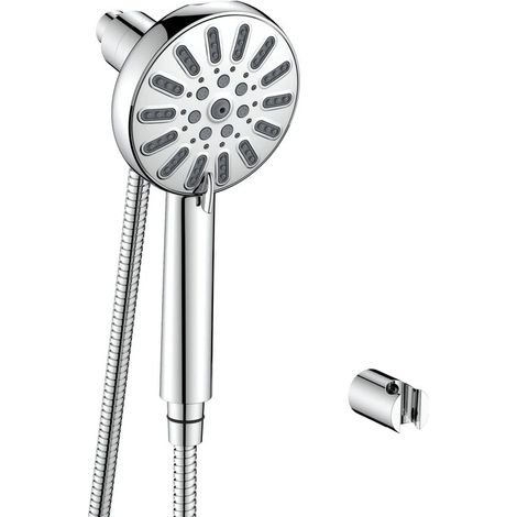 Kit doccia e soffione magnetico 8 getti, flessibile 150 cm e supporto a muro cromato (1/3)