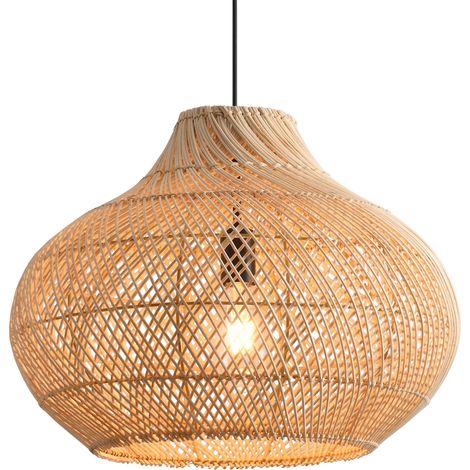Parrot Uncle Rattan Pendelleuchte 35 cm, Boho Hängeleuchte mit geflochtenem Naturrattan Lampenschirm, E27 Fassung höhenverstellbar für Schlafzimmer Wohnzimmer Flur (1/5)