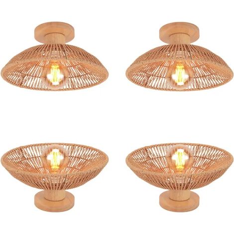4pcs Plafonnier Vintage,Lampe de Plafond Industriel en Corde de papier Lustre Abat-jour Design Demi - cercle pour Salon Cafes (1/5)