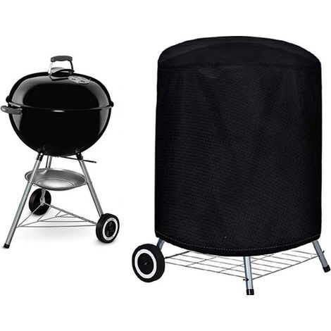 Runde, wasserdichte Grillabdeckung für Weber-Grills, aus UV-beständigem Oxford-Gewebe, mit winddichtem Seitengurt, schwarz (Φ (1/5)
