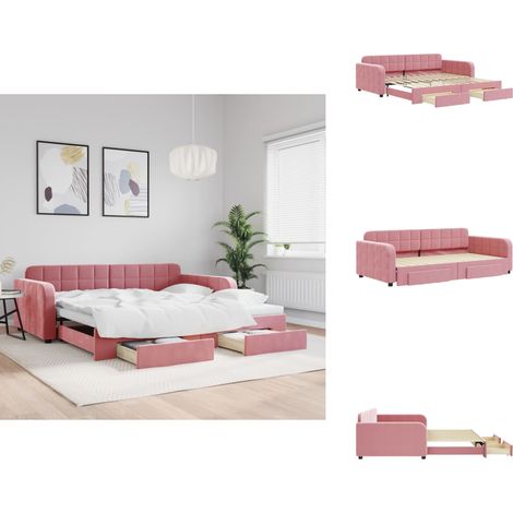 Lit de jour avec gigogne et tiroirs rose 100x200 cm velours - Lit De Jour Avec Lit Gigogne - Lits De Jour Avec Lits Gigognes - Canapé-lit - Lit D'appoint (1/5)