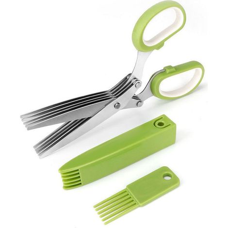 Ciseaux à Herbes, Ciseau de Cuisine à 5 Lames en Acier Inoxydable avec Couvercle de Sécurité pour Hacher Herbes Aromatiques, Ciseaux Cuisine (1/5)