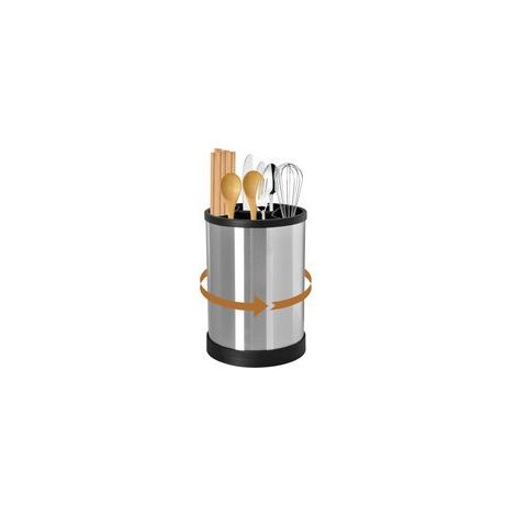 Pot Ustensiles Cuisine Pivotant à 360°, Porte Ustensiles avec 4 Compartiments, Grand Rangement Ustensiles Cuisine en Acier Inoxydable, Noir, 171212 cm
