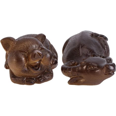Figurines Décoratives en Résine Changeant de Couleur 2 Pièces Cochons Dorés Élégants pour Décoration Maison et Boutique de Thé (1/5)