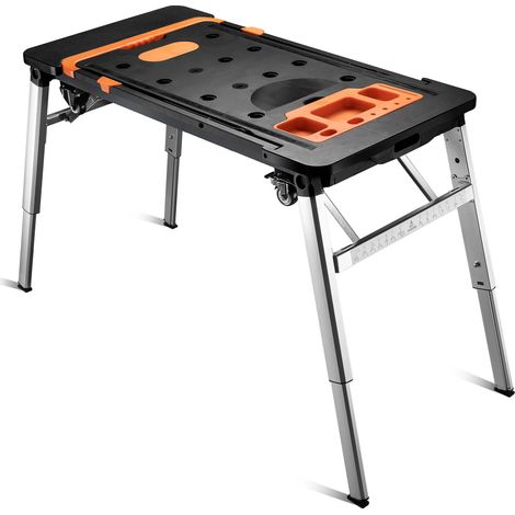 Wiltec Banco da lavoro pieghevole 7 in 1, multiuso, cavalletto, impalcatura, carrello sotto auto, carrello a mano, con ruote, 108,5 x 55 x 52 cm