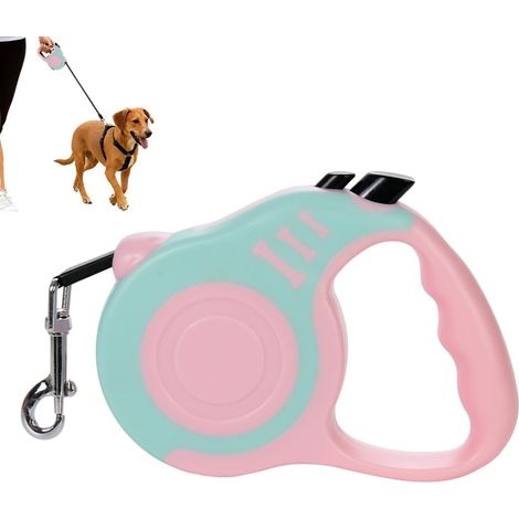Retractable Dog Leashes, 1 Piece 5 m Length, Ergonomic Advanced Guidance System for Pets up to 15 kg (Lake Blue + Pink) (1/5)