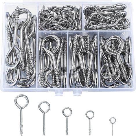 105 Pièces Piton à Visser, Crochet à Visser, Épingles à Œillet Filetées à Vis, Boulons à Œil pour Bois DIY Artisanat Plafond Cintres Fabrication de Bijoux (1/5)