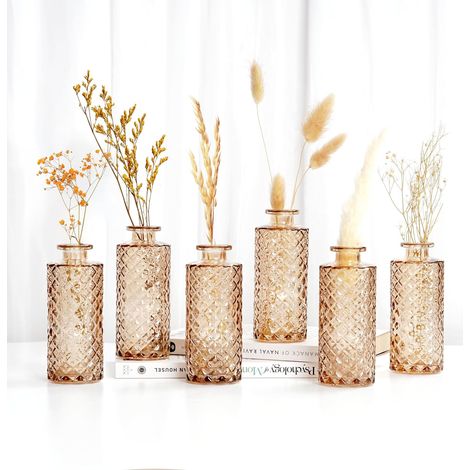 Lot de 6 vases verre ambré style diamant relief, rustiques vintage pour mariages/réceptions (1/5)