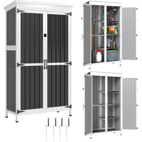 Armadio da Giardino con Ripiani Rimovibili e Porta Bloccabile, in Legno e Acciaio, 94x43x166 cm, Bianco e Nero