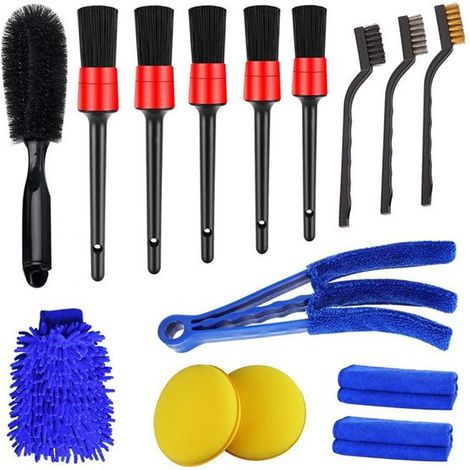 Juego de 15 cepillos para coche, Cepillo de detalle, Cepillo multifuncional, Lavado de coche, Limpieza interior, Cepillo para llantas, polvo (1/5)