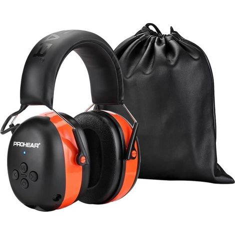 PROHEAR 037 Bluetooth Casque Anti Bruit,Musique Protection Auditive Rechargeable avec Sac Transport - Orange