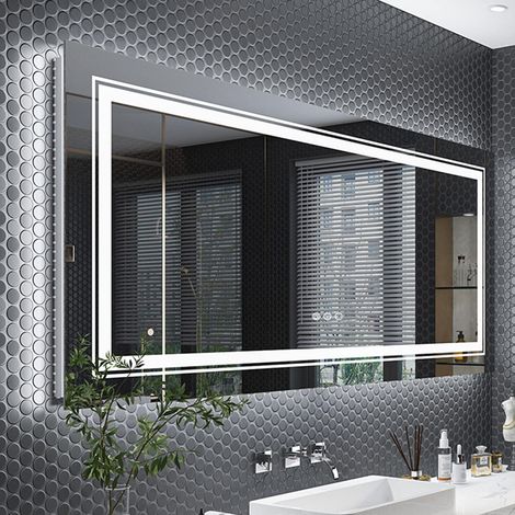 LUVODI Espejo de Baño Iluminado - Espejo de Pared de Baño LED Doble Tira LED Anti-vaho con Interruptor Táctil Iluminación - 120 x 60 cm (1/5)