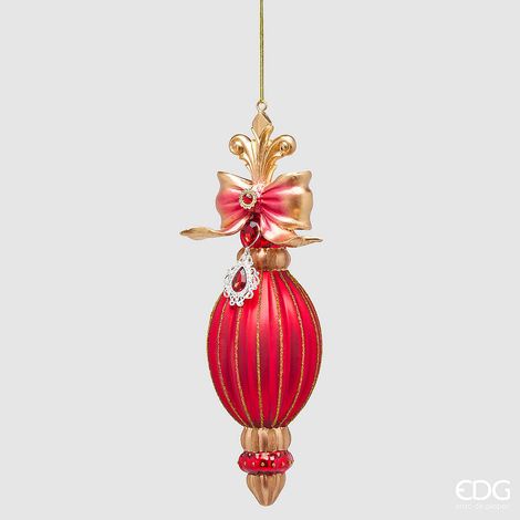 EDG Enzo De Gasperi Addobbo Fuso a Righe Red Gold H22 Ø7 cm – Decorazione di Natale (1/2)