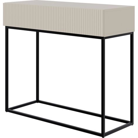 Selsey – Table console debout avec tiroir – 90 cm – gris beige – pieds en acier noir – panneau stratifié résistant aux rayures (1/4)