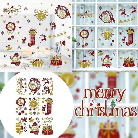 Sonderangebot Weihnachtliche Fensteraufkleber: Schneeflocken, Weihnachtsmann, wiederverwendbare Glasdekorationen, Gold. (1/3)