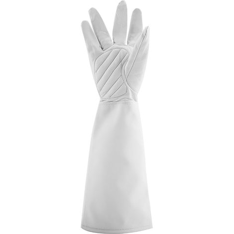 Gants de jardinage en cuir pour la taille des rosiers, résistants à l'usure et aux perforations, gants de travail longs (blancs, taille M) (1/5)