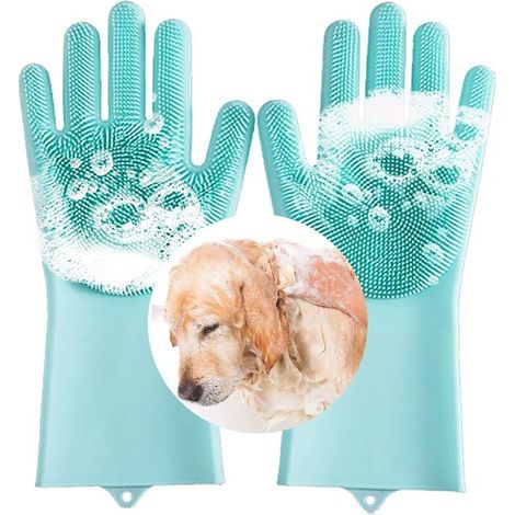 Gant de toilette pour animaux, en silicone et plastique, doux et anti-rayures, pour bain et toilettage des chiens, vert (1/5)