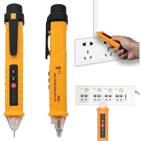 Berührungsloser Spannungsprüfer, Wechselspannungsprüfer 12–1000 V mit einstellbarer Empfindlichkeit mit Taschenlampe und akustischem Alarm, Neutral-/Phasendrahttest und Erkennung der Firewire-Nulllini (1/5)