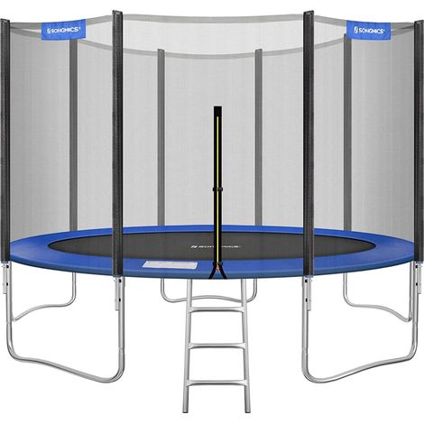 Cama elástica de exterior de 427 cm de diámetro, equipamiento de jardín con red protectora para escaleras, postes cubiertos en negro y azul 120002077 (1/4)