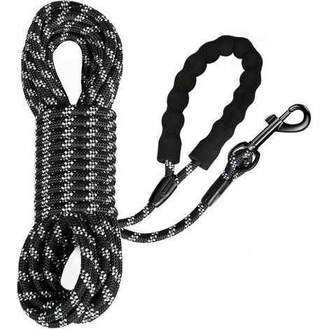 Longe pour Chien, Long Laisse Chien Corde avec Poignée Rembourrée pour Chiens de Petites à Grandes Taille, Noir (5m) (1/5)