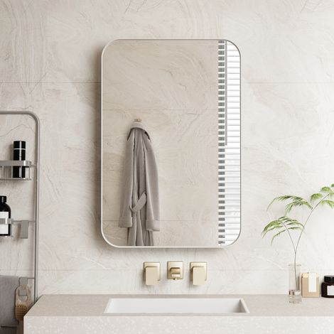 Armadietto con specchio 2 ante 60x12x70 cm bianco in vetro e metallo con ripiani regolabili (1/5)