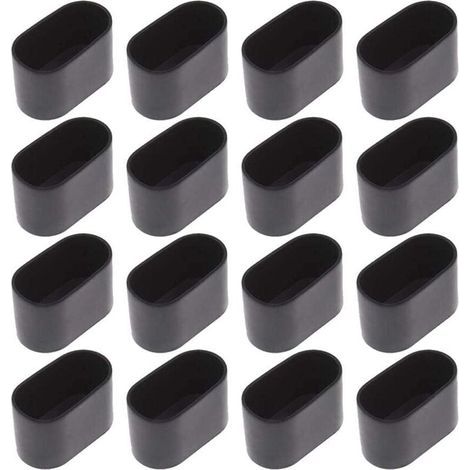 16 pcs Chair Leg Caps Chair Leg Floor Protector Foot Caps for Folding Chair Oval Tube, Plastic (Black 16 pieces / 20x40mm)