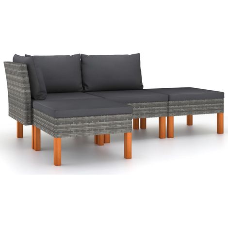 Salon de jardin 4 pcs  Mobilier de jardin avec coussins Résine tressée Gris (1/5)