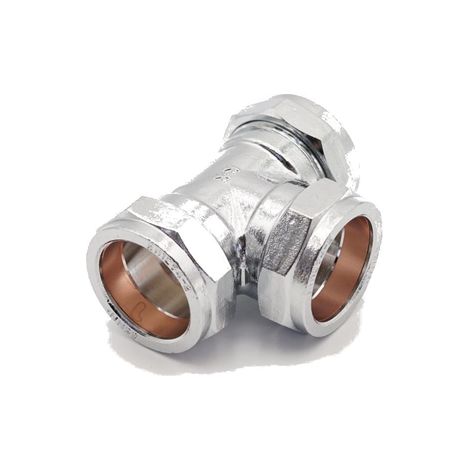 PrimaPlus Chrome Brass Compression Equal Tee 35mm